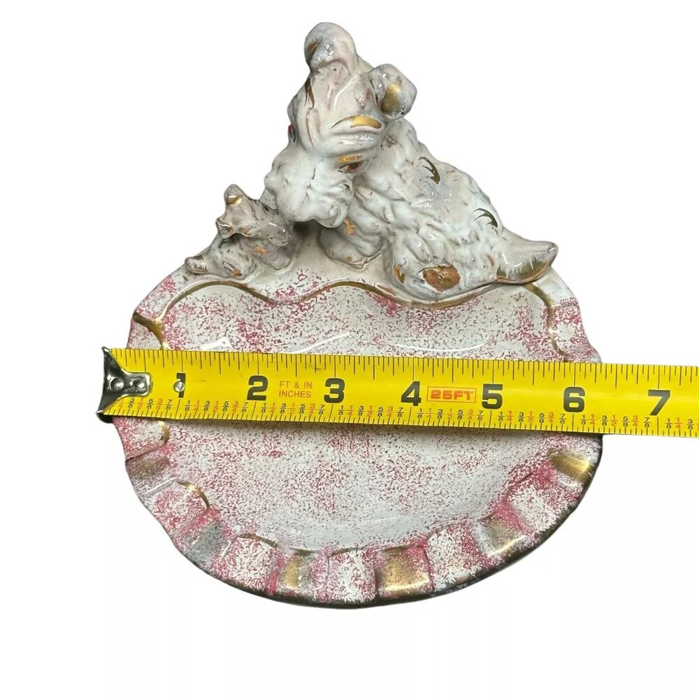 Vintage Scottie Schnauzer Dog Ceramic Ashtray Retro Pink Gold White Trinket Tray - Picture 13 of 14